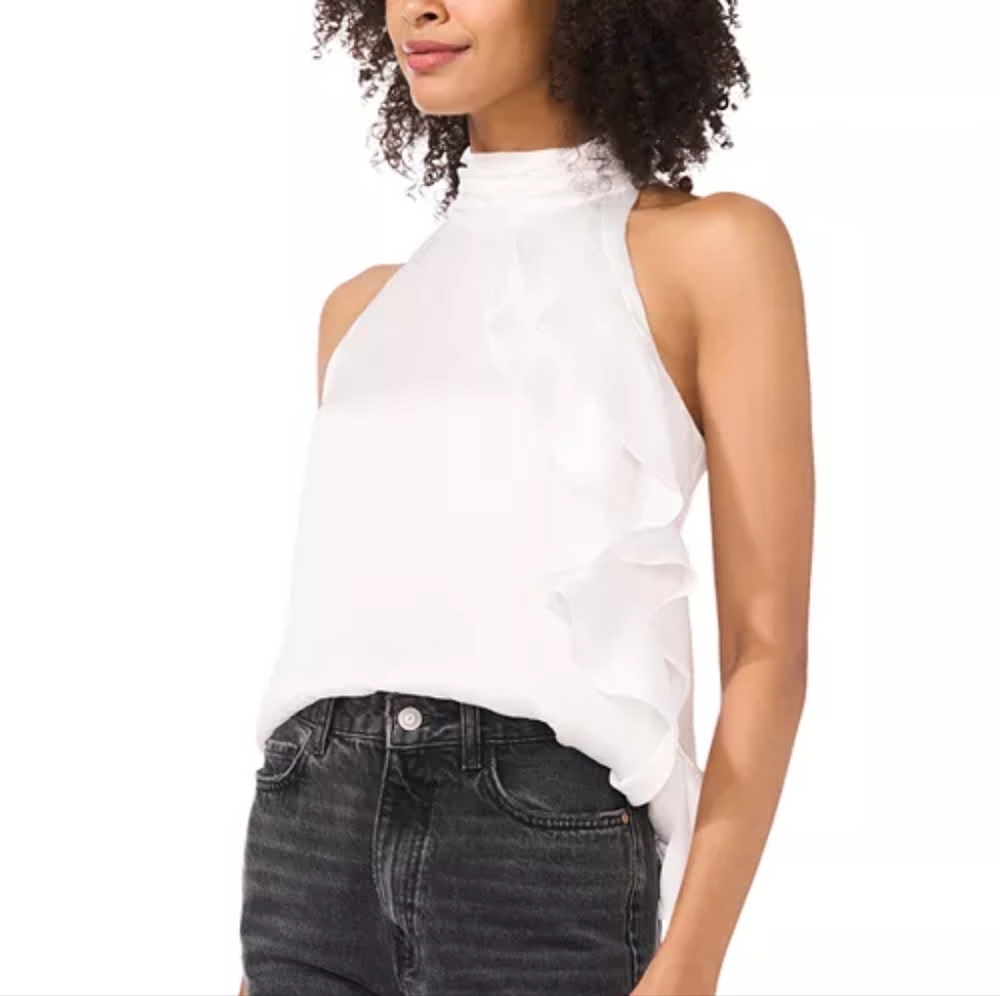 VINCE CAMUTO Shirred Satin Tank In Size Large, White